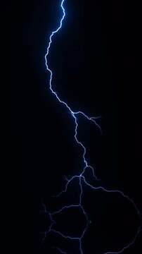 Vertical Intense electric lightning strike flashes across a vibrant black background, 4k vfx animation 