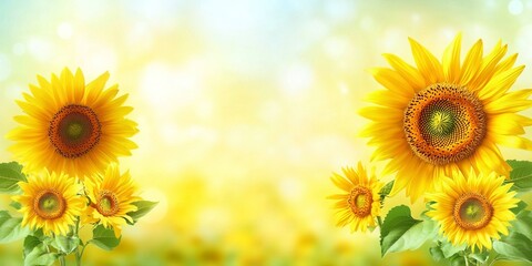 Obraz premium A Vibrant Field of Sunflowers Under a Clear Blue Sky, Ideal for Summer and Nature Themes.