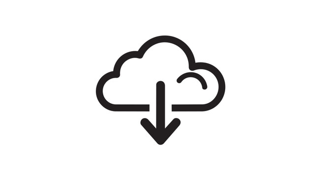Cloud Download Icon, Black Cloud Storage Symbol, Vector Cloud Computing Sign