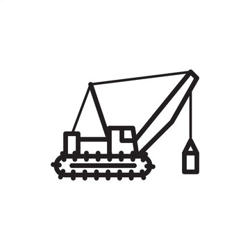Dragline excavator icon symbolizing surface mining, representing heavy earthmoving hardware, bucket hoisting tools, open pit extraction gear, massive digging systems, and industrial resource logistics