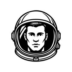 Logo exploración del espacio. Dibujo sencillo con líneas de la cabeza de un hombre con casco de astronauta  © teracreonte