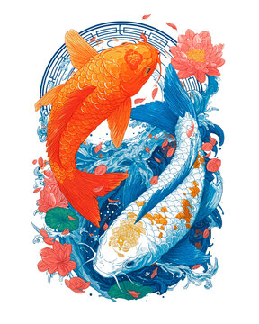 japanese koi fish DTF Tshirt design