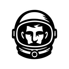 Logo exploración del espacio. Dibujo sencillo con líneas de la cabeza de un hombre con casco de astronauta  © teracreonte