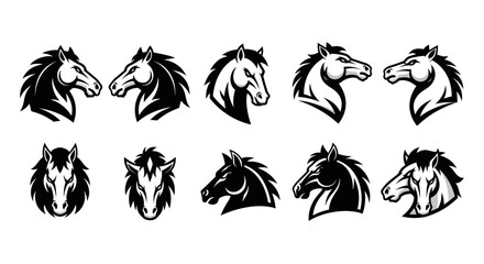 Fototapeta premium Equestrian and Sports Horse Head Mascot Logos Vector Set Black White Graphic Illustration