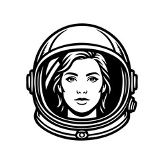 Logo exploración del espacio. Dibujo sencillo con líneas de la cabeza de una mujer con casco de astronauta  © teracreonte