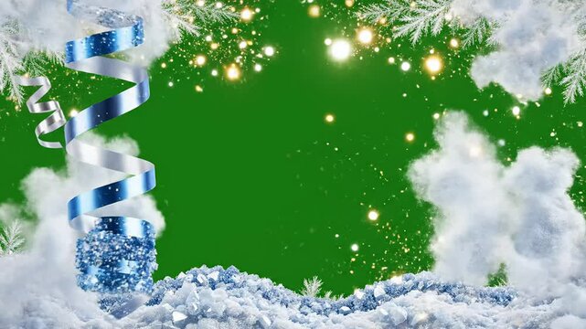 Animated christmas holiday frame border with loopable festive green screen center for seasonal promotions