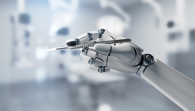 AI Surgical Robot Holding Scalpel in Operating Room