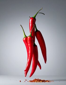 Floating Red Chili Peppers with Crushed Chili Flakes
