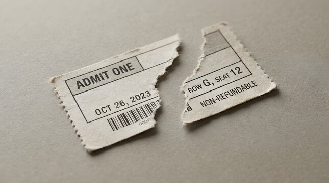 Two vintage torn admission tickets on wood.