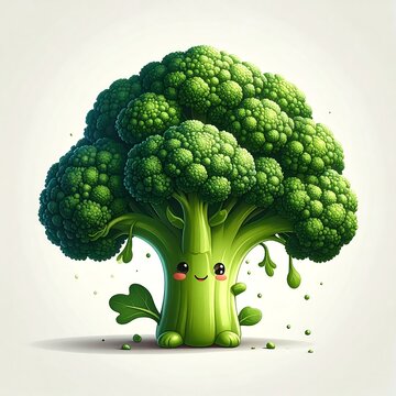 A smiling cartoon broccoli with a face