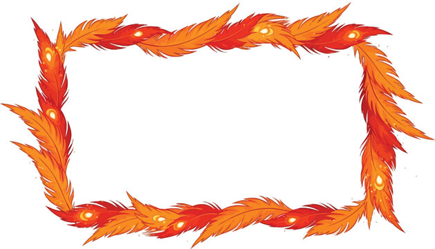 A vibrant orange and red feather frame with glowing accents on a white background