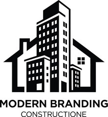 Obraz premium A modern branding logo for a construction company featuring a stylized illustration of buildings