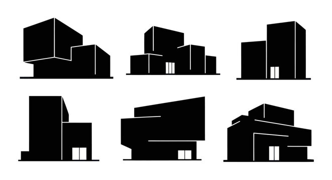 Abstract Modern Buildings Architecture Silhouettes Vector Set