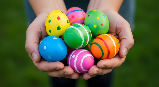heaps of easter eggs being held by a child