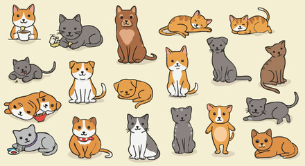 Fototapeta premium Cats and dogs collection in various poses