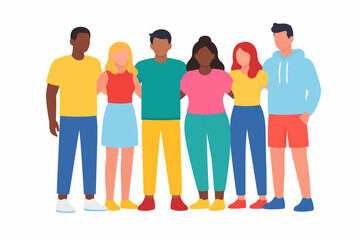 Fototapeta premium Diverse group of young adults standing together in colorful outfits