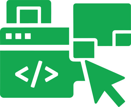 Green computer mouse cursor over code on a computer screen with a window and a document