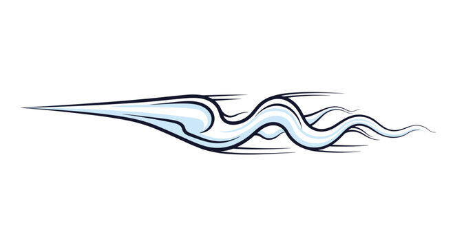 Stylized blue wind trail or water wave moves swiftly across a white background, suggesting rapid motion and aerodynamic flow in design.