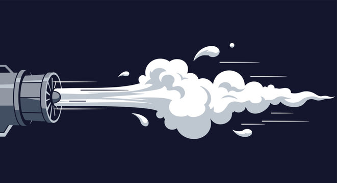 Rocket engine exhaust showing white smoke and motion lines in pixel art style against a dark background for game graphics.