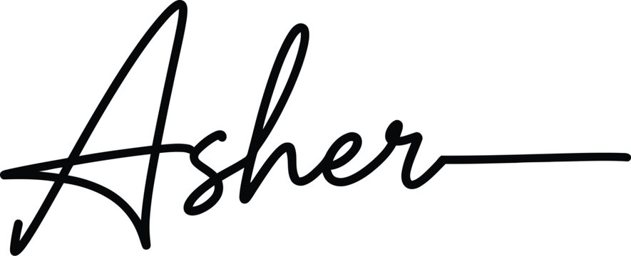 A stylish signature with the name Asher written in black cursive font on a white background