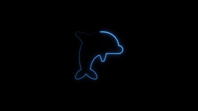A video showcasing a neon dolphin jumping out of the water in a dark background