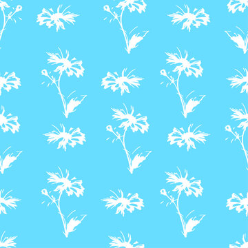 seamless continuous pattern of white chamomile flowers on a green background.ai
