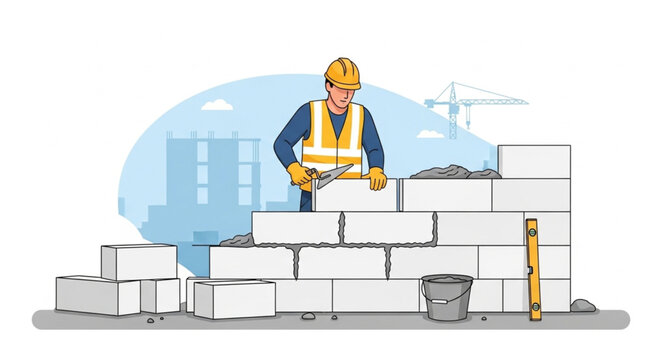 Professional Construction Worker Building a Masonry Wall