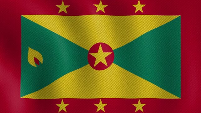 detailed waving flag of grenada featuring the nutmeg symbol and vibrant fabric colors