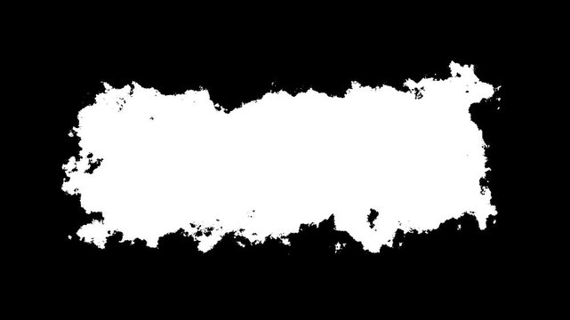 Black watercolor ink bloom transition, paint drops leaking and spreading on white canvas, splatter and fluid streams, grunge artistic texture, cinematic reveal effect, alpha layer background, 4K