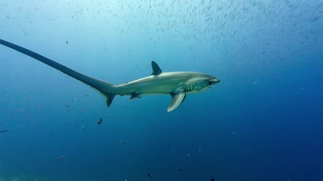 Thresher Shark Swimming in Clear Blue Ocean