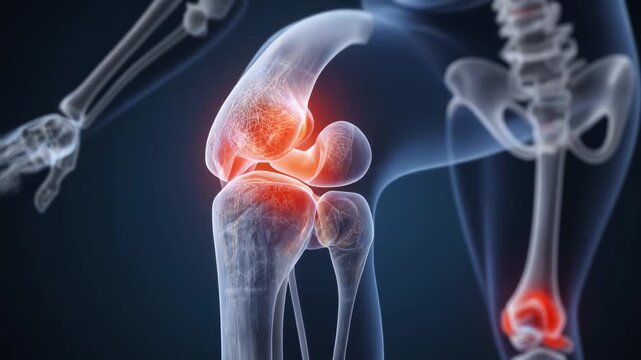Detailed 4K animation showcasing the intricate knee joint structure and movement for medical and educational use