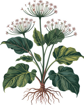 Dill Plant Illustration with Visible Roots 