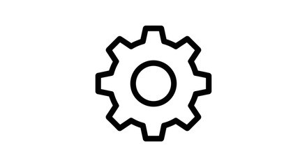 Fototapeta premium Simple black outline gear icon on a white background, representing mechanics, engineering, and industry.