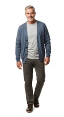 Fototapeta premium Smiling mature man walking forward with casual clothing on white background