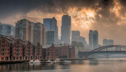 Obraz premium Metropolitan Majesty: A High-Resolution Vista of a Modern North American City Skyline at Dusk