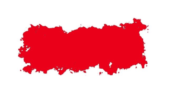 Red ink explosion transition, irregular splash shapes expanding to full frame, white background grunge texture, fluid streams and stains, artistic watercolor bloom effect, motion graphics overlay 4K