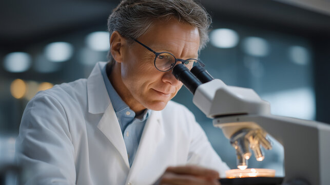 Solitary neuroscientist examining cultured neurons under inverted microscope, petri dishes containing brain cells, quiet laboratory workspace, perfect for cell biology, neural research, scientific d