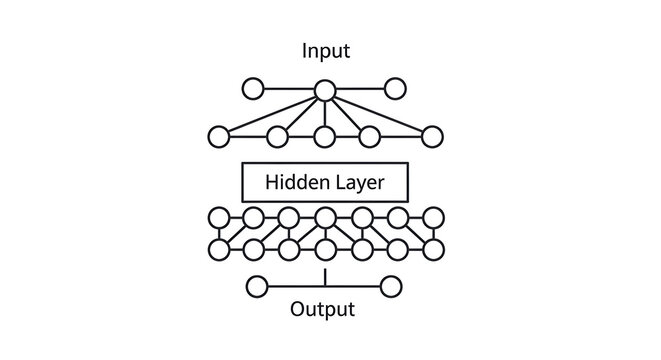 A diagram of a neural network with input, hidden layer, and output