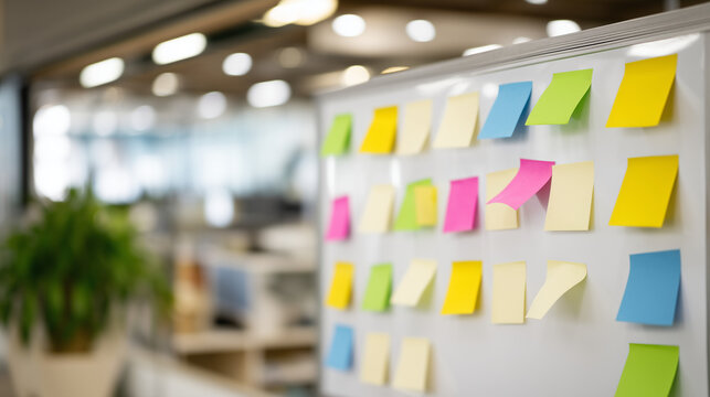 Lean manufacturing kaizen board displays continuous improvement suggestions in automotive parts facility, employee engagement driving incremental efficiency gains through systematic problem-solving,