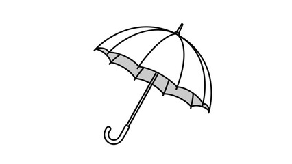 Obraz premium Simple black and white outline drawing of an open umbrella, ready to provide shelter from rain or sun, on a white background.