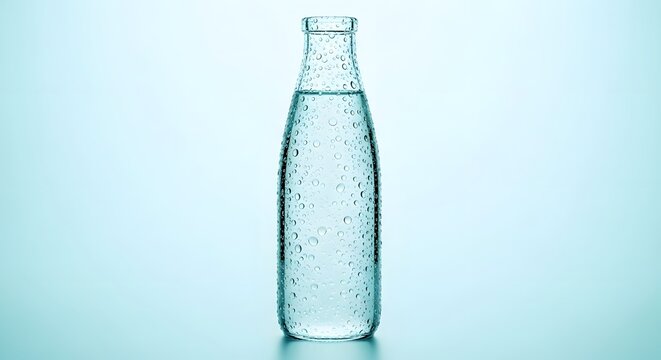 Clear glass bottle, refreshing sparkling water, effervescent bubbles, pure hydration, beverage packaging