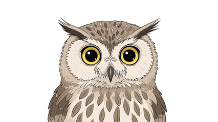 Fototapeta premium Captivating close-up portrait of a wise owl's face, featuring large, expressive yellow eyes and intricate feather details.