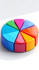 Obraz premium A colorful 3D pie chart with eight sections on a white background