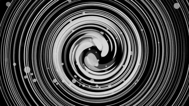 Spiral vortex concentric rings and scattered dots background animation, high-contrast abstract swirl centered composition