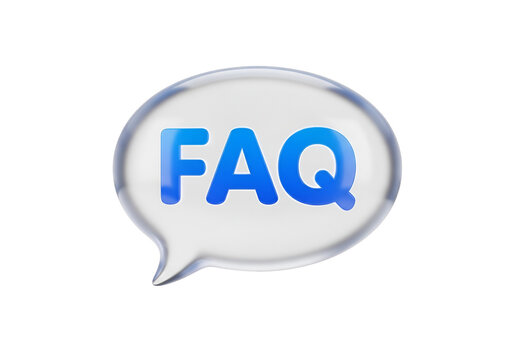 Speech bubble graphic with faq text in blue