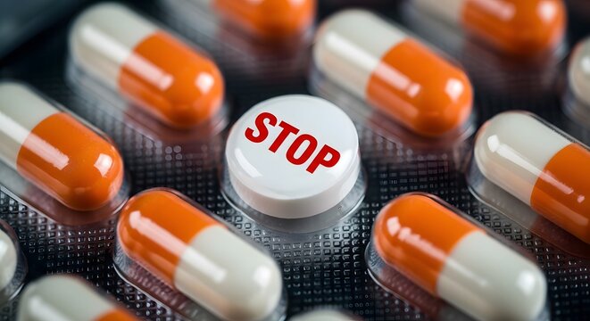 Anti drug day stop substance abuse pills with 'stop' message