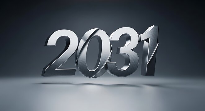 Shiny metallic 3d number 2031 on dark background with gradient light