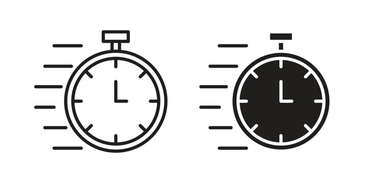 Quick time icon set, collection of icon in editable strokes and flat versions