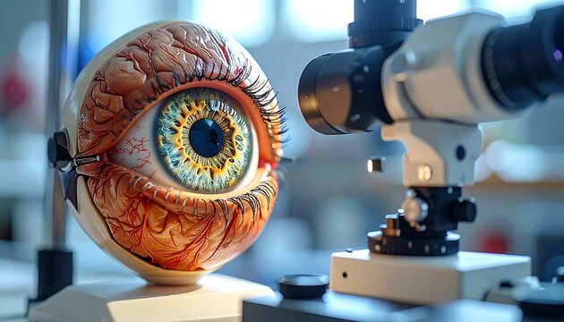 Detailed Eye Model and Microscope for Vision Examination.