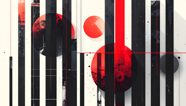 Vertical black lines of varying widths with one red line crossing them on white background representing industrial nu metal rebellion generative AI
